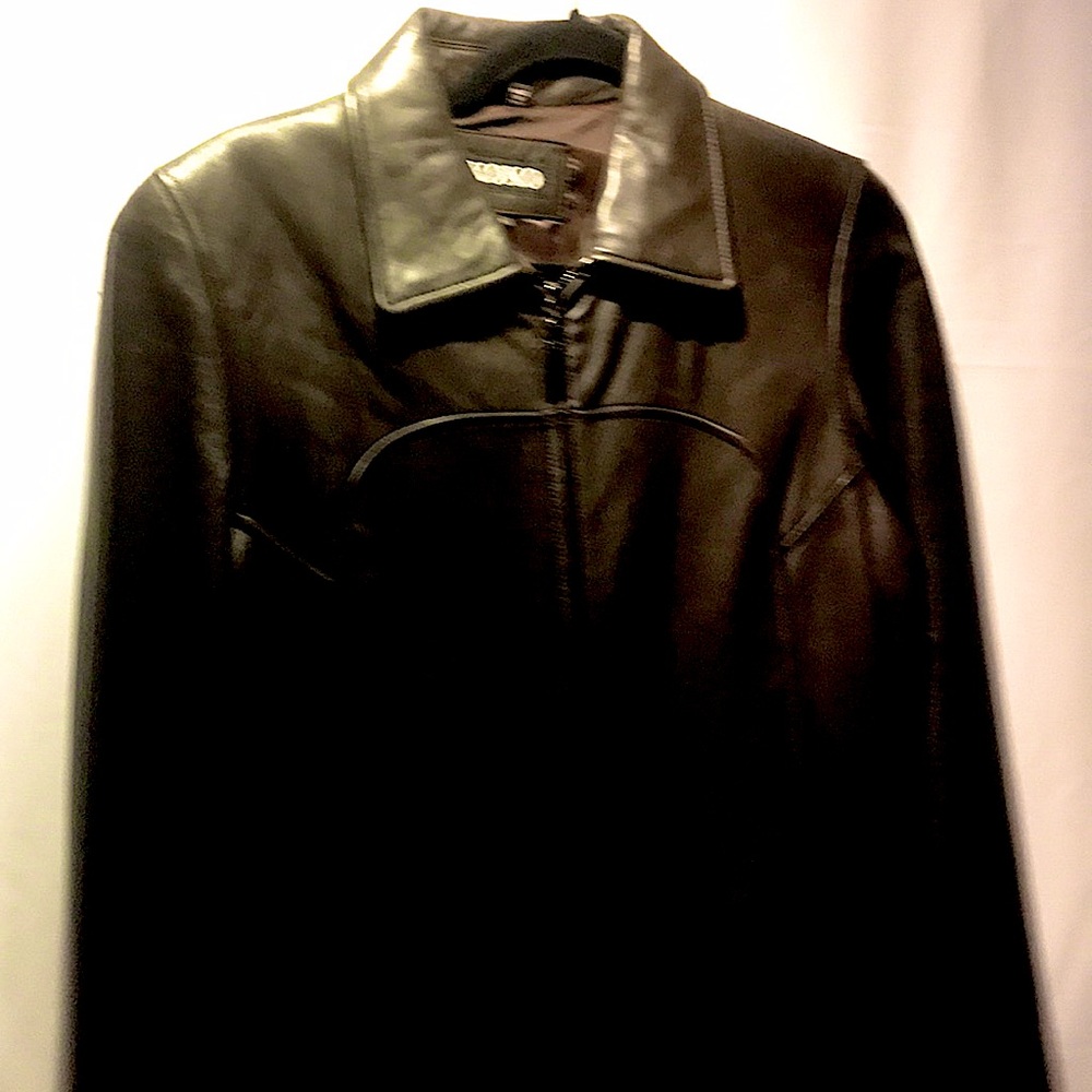 Genuine leather jacket two side pockets